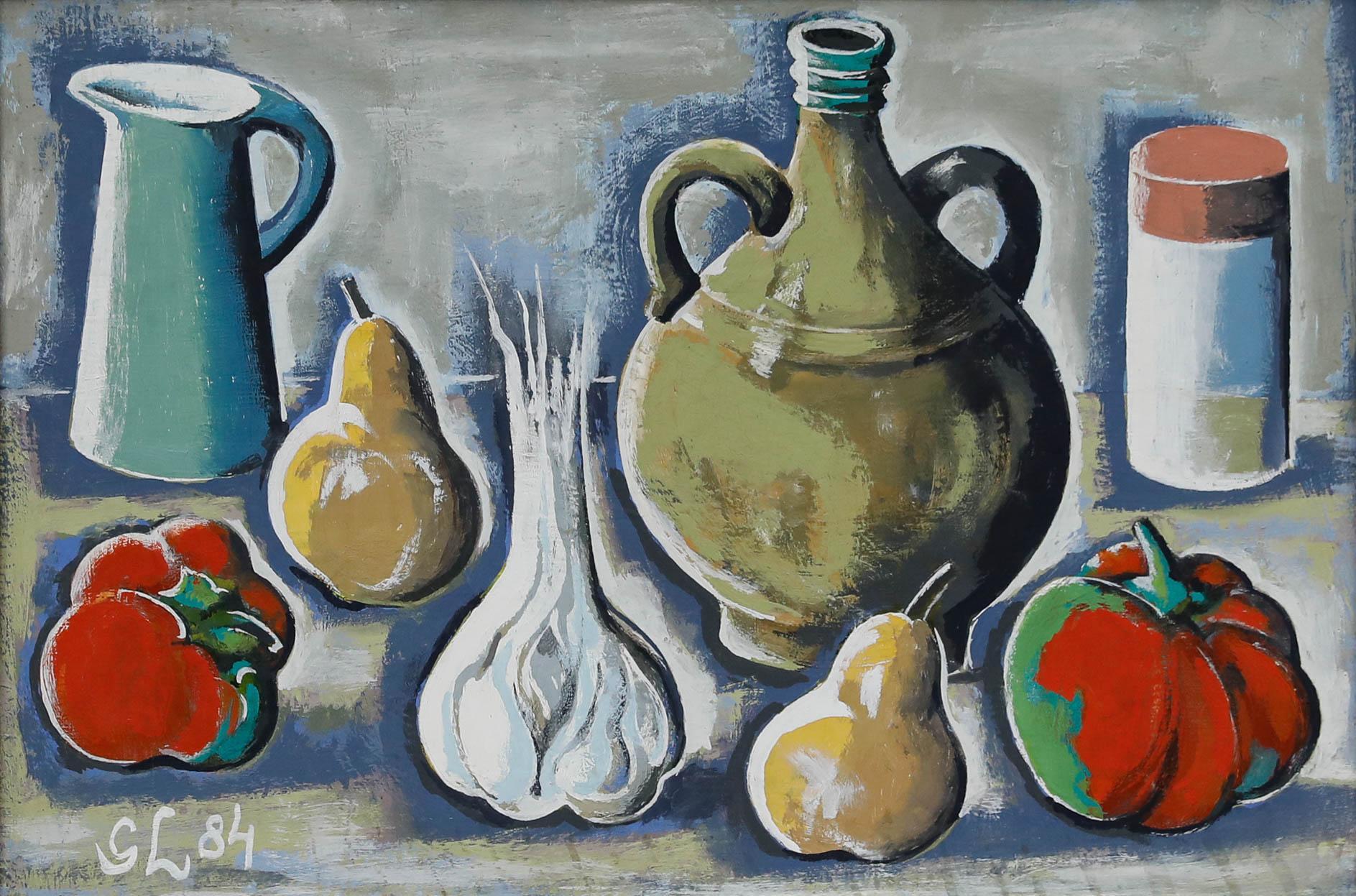 Georg Lang (1907-1986) - Modernist 1984 Öl, Knoblauch, Paprika und Birnen – Painting von Unknown