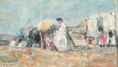 George Ballerat (1902-2000) - 1984 Oil, Figures at the Beach