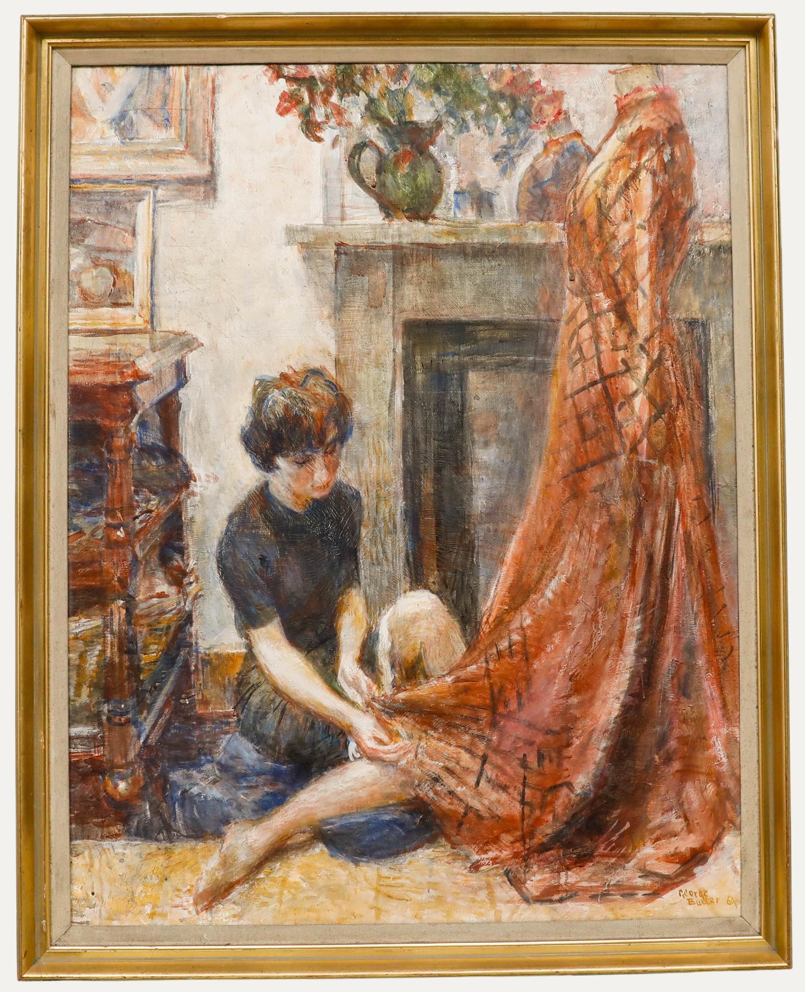 George Butler (1904-1999) - Gerahmtes Öl von 1964, Die Näherin
