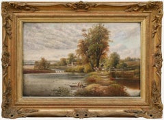 George Frederick Harris (1856-1924) - Framed 1913 Oil, By the Lock
