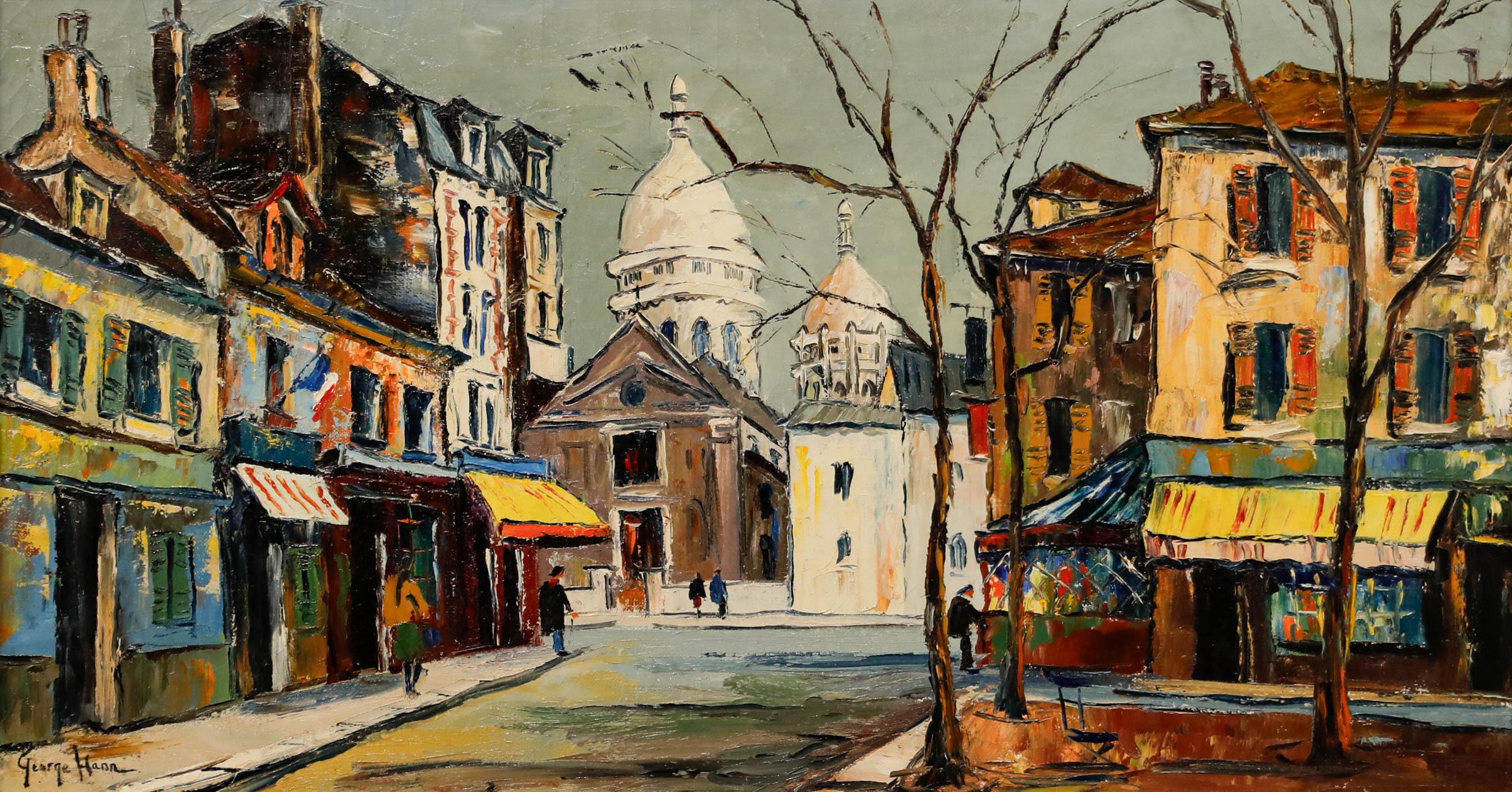George Hann (1900-1979) - Huile encadrée du milieu du 20e siècle, scène de rue parisienne - Painting de Unknown