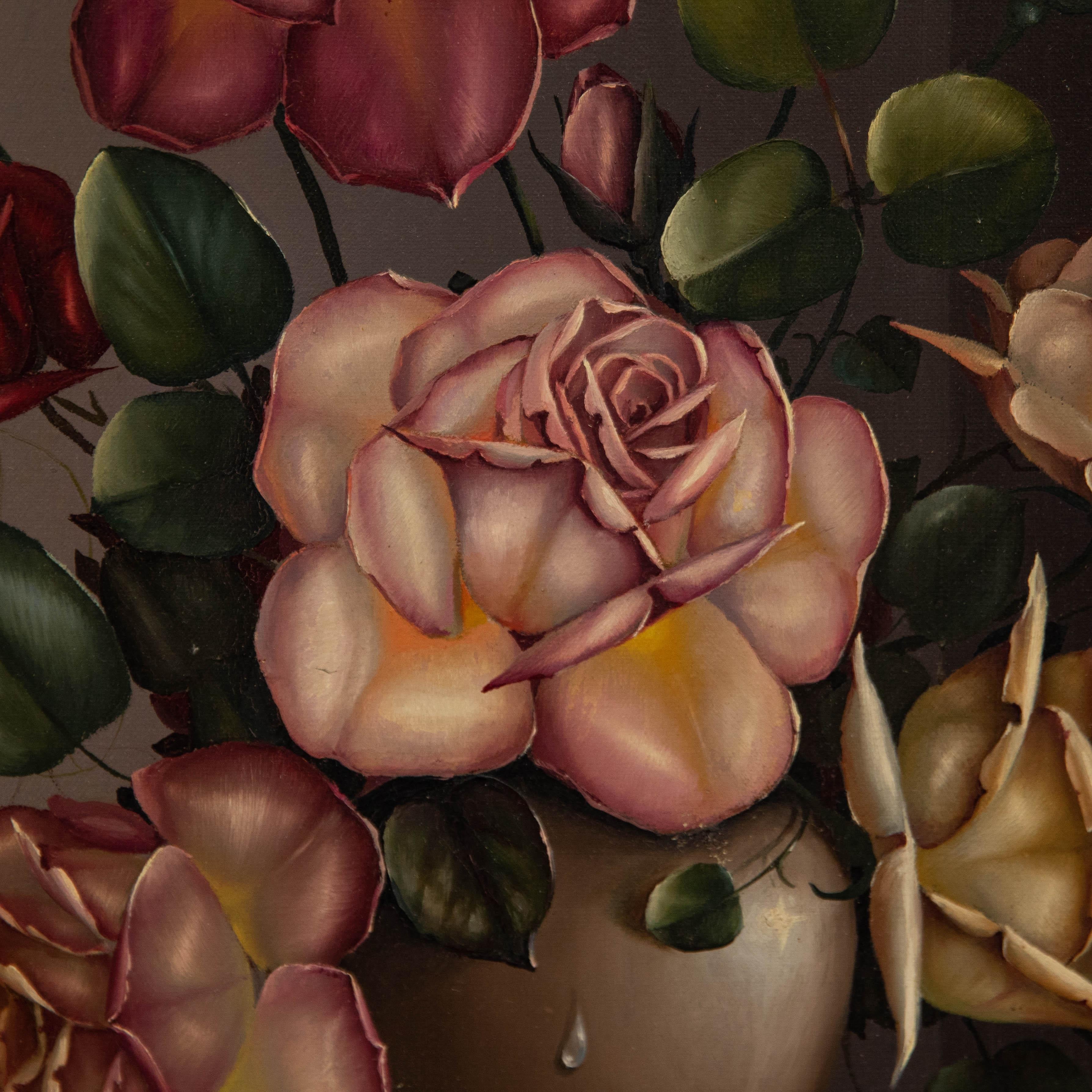 George Leslie Reekie - Framed Mid 20th Century Oil, Still Life of Roses For Sale 1