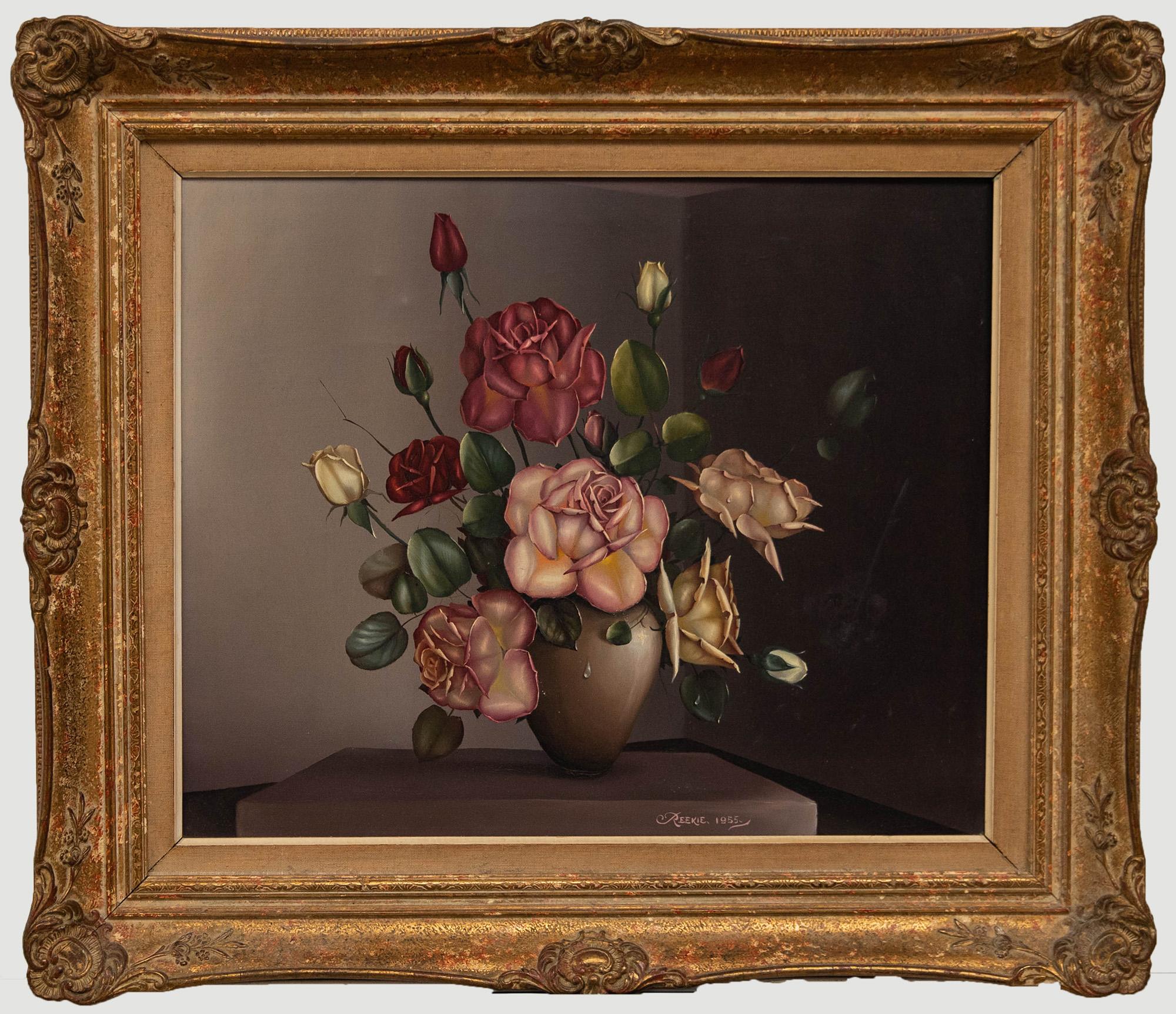 Unknown Still-Life Painting - George Leslie Reekie - Framed Mid 20th Century Oil, Still Life of Roses