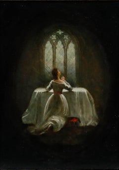 George Morris - Framed 1942 Oil, Young Woman in Prayer