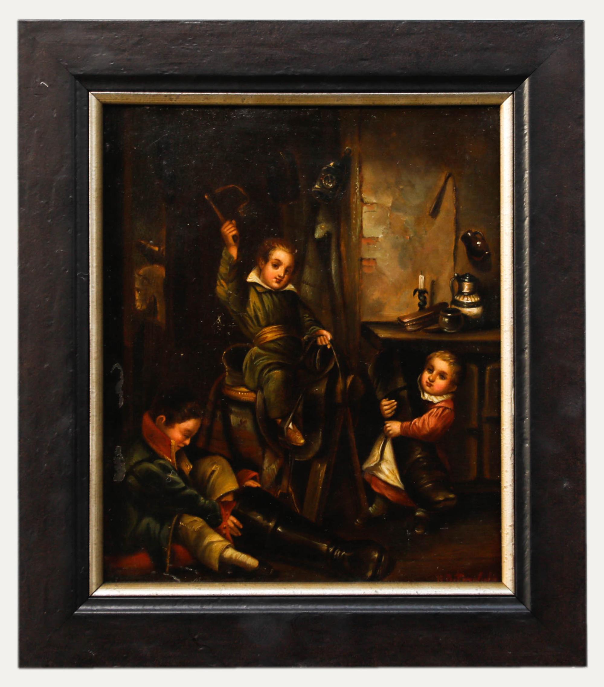 Unknown Figurative Painting - George Osterwald (1803-1884) - Framed Mid 19th Century Oil, The Tack Room