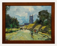 Used George R. Deakins (1911-1982) - Framed Oil, Village Scene with Church Steeple