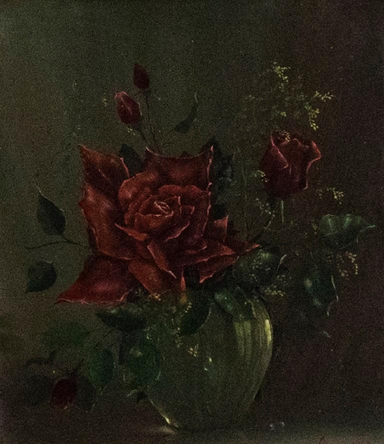 George Reekie (1911-1969) - 1953 Oil, Red Roses - Painting by Unknown
