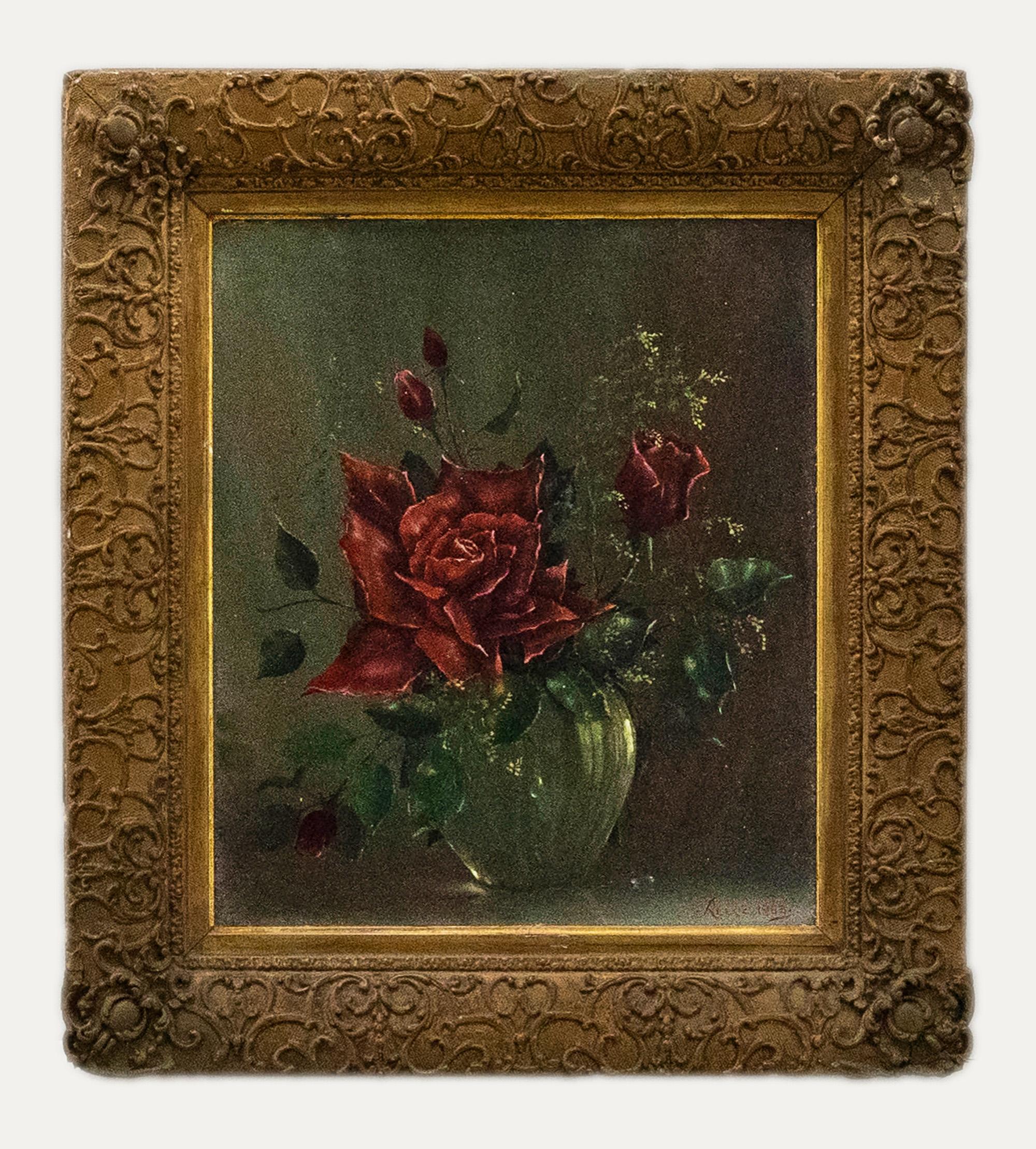 Unknown Still-Life Painting - George Reekie (1911-1969) - 1953 Oil, Red Roses