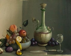 George Reekie (1911-1969) - Framed 1955 Oil, Fiasco Bottle with Fruit