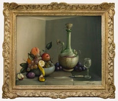 George Reekie (1911-1969) - Framed 1955 Oil, Fiasco Bottle with Fruit