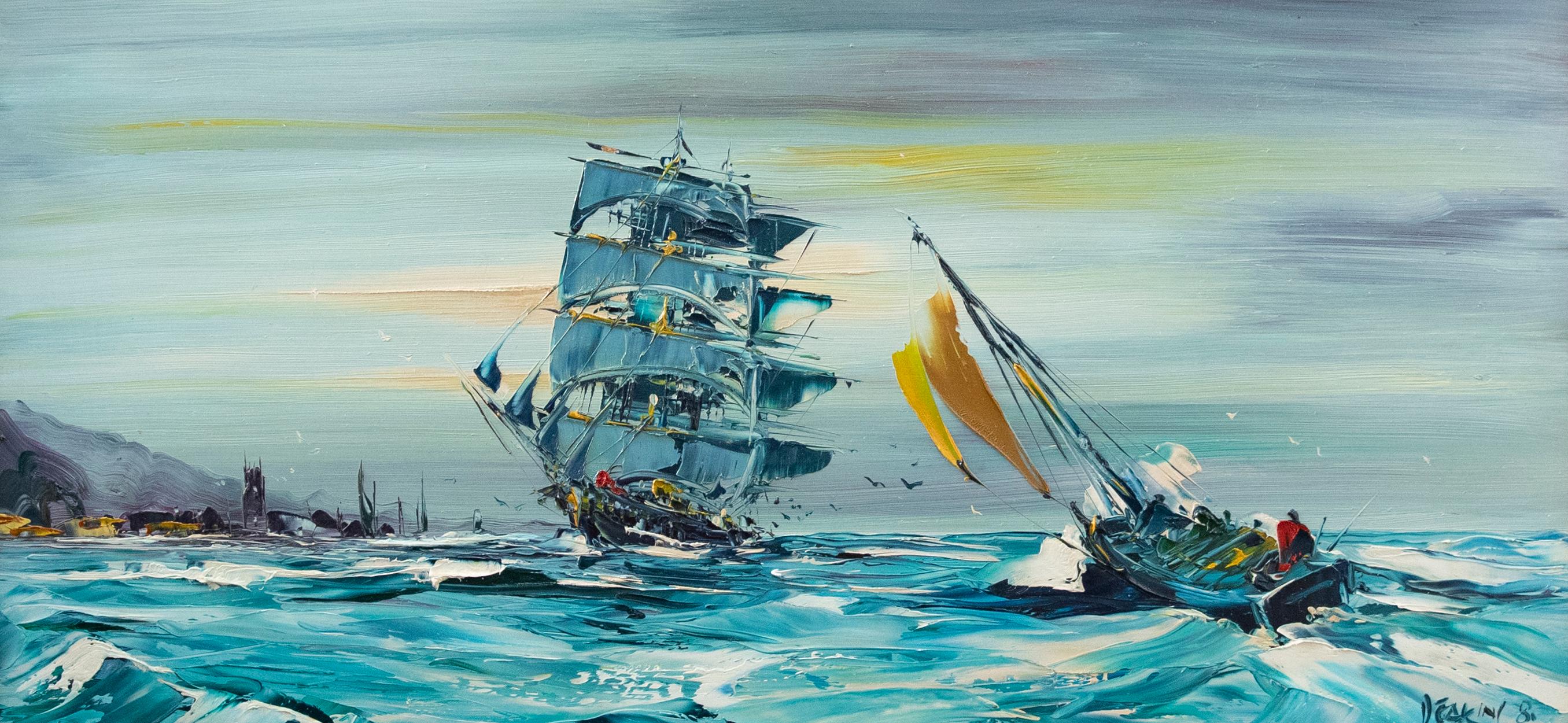 George Richard Deakins (1911-1982) - Huile encadrée du 20e siècle, grand navire en mer - Painting de Unknown