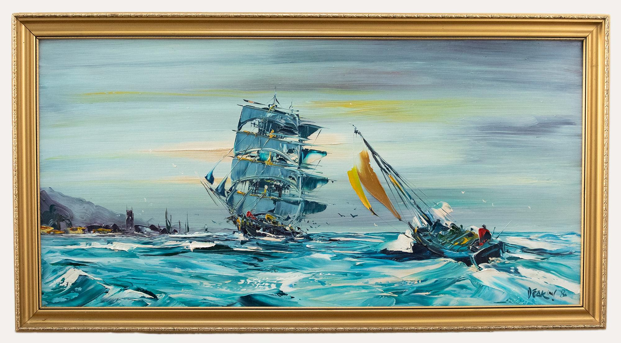 Figurative Painting Unknown - George Richard Deakins (1911-1982) - Huile encadrée du 20e siècle, grand navire en mer