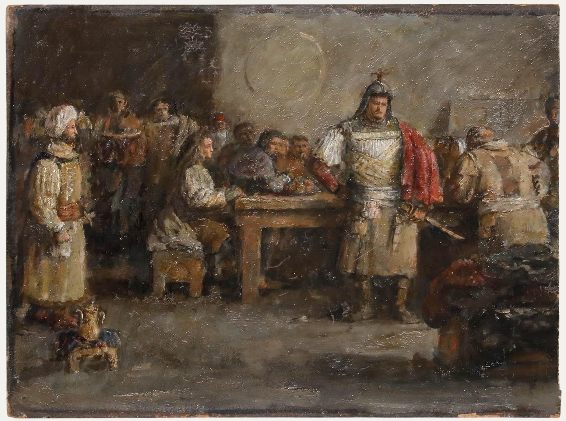 Unknown Figurative Painting - George Weissbort (1928-2013)- 20th Century Oil, Soldier in a Tavern