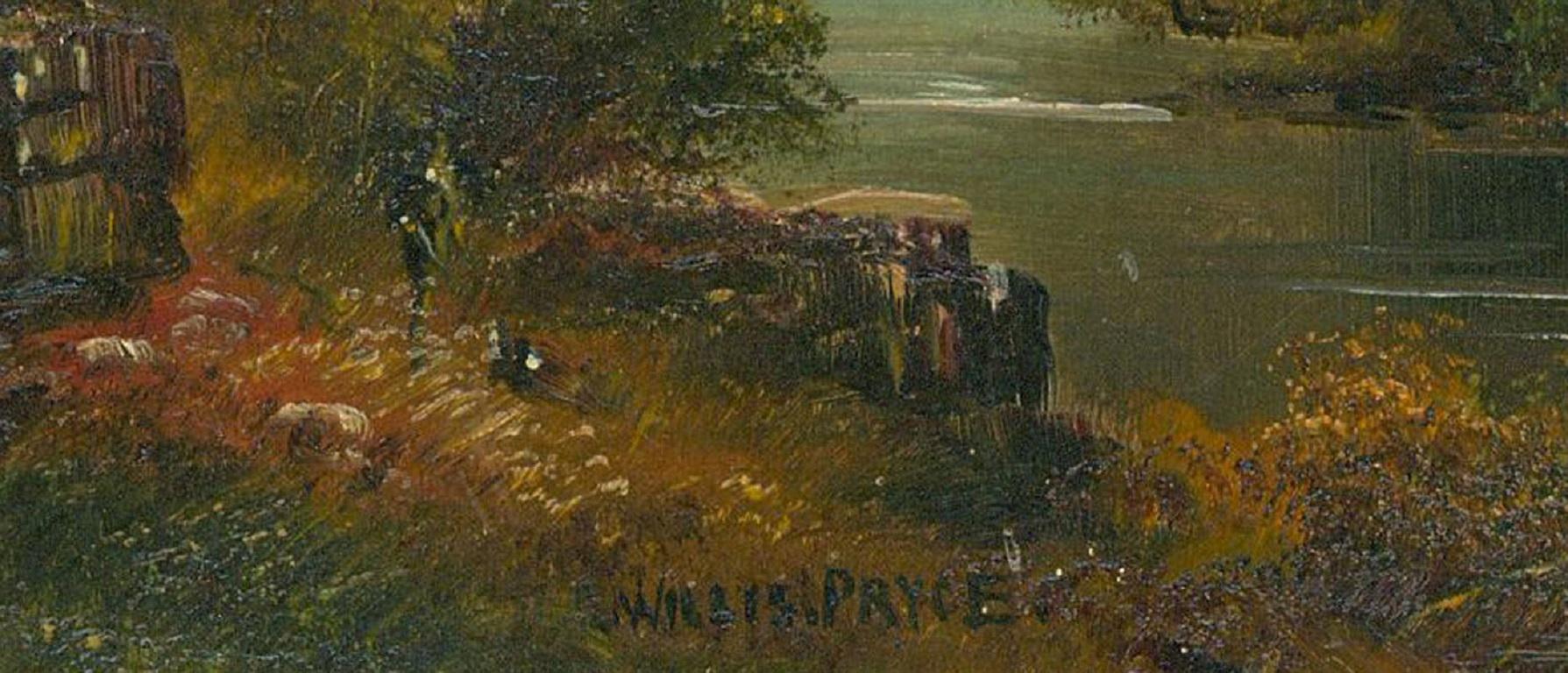 Un delizioso studio paesaggistico che ritrae una valle a Dovedale, nel Derbyshire. Firmato in basso al centro. Titolato sul retro. A bordo. 

