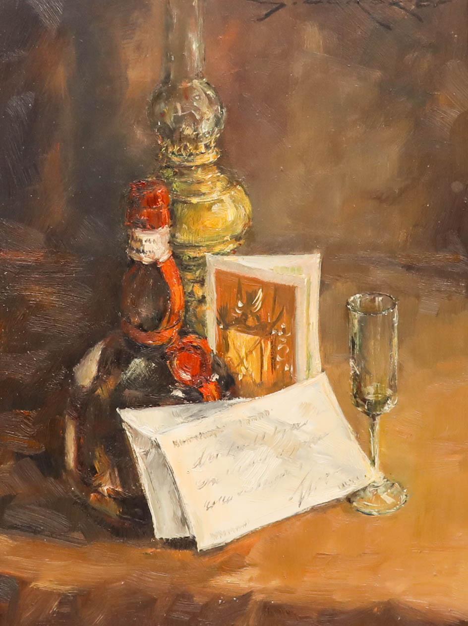 Georges De Koker (nato nel 1928) - Olio della metà del XX secolo, La lettera - Painting di Unknown