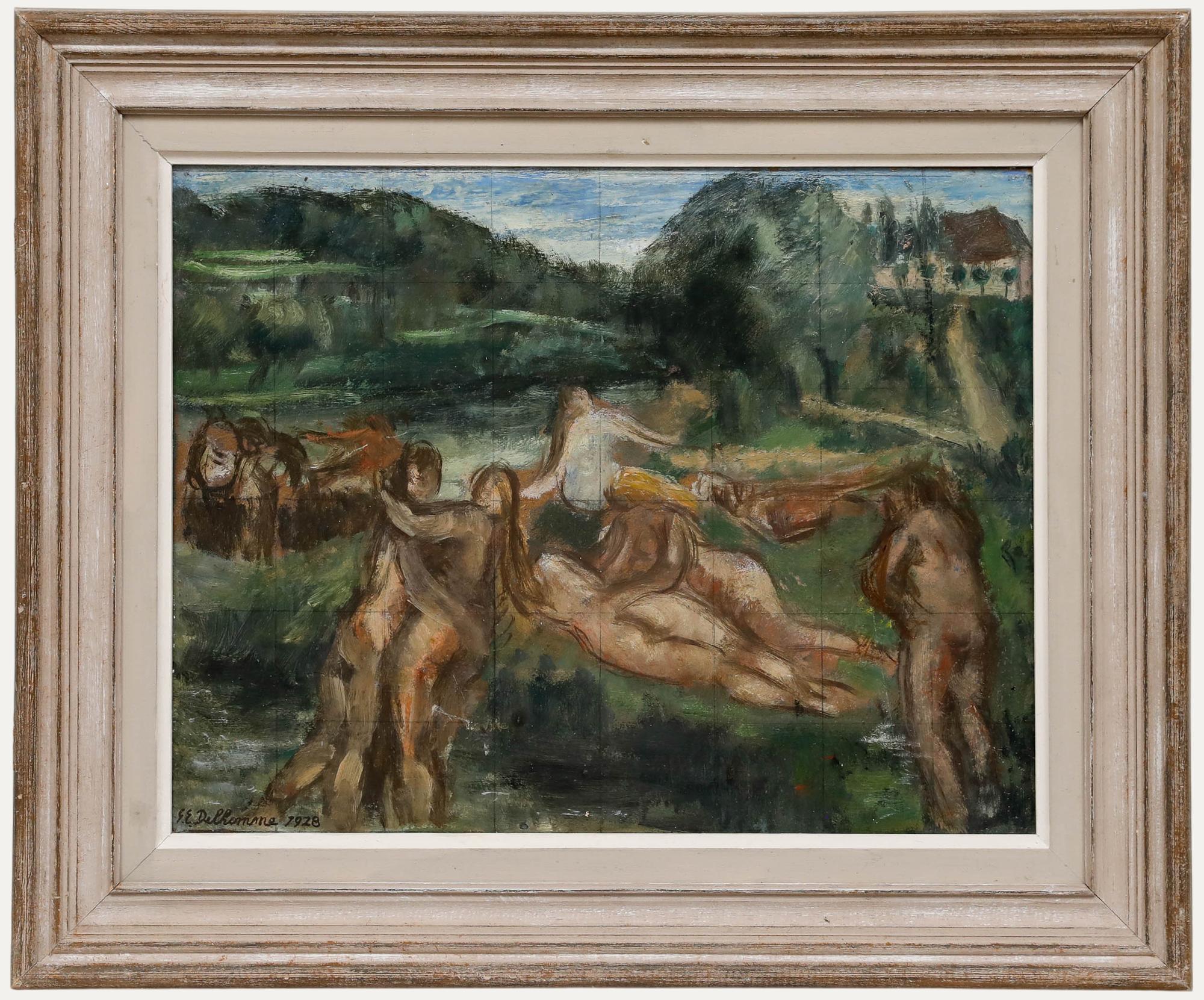 Georges Eugene Delhomme (1904-1989) - 1928 Öl, Figuren in einer Landschaft