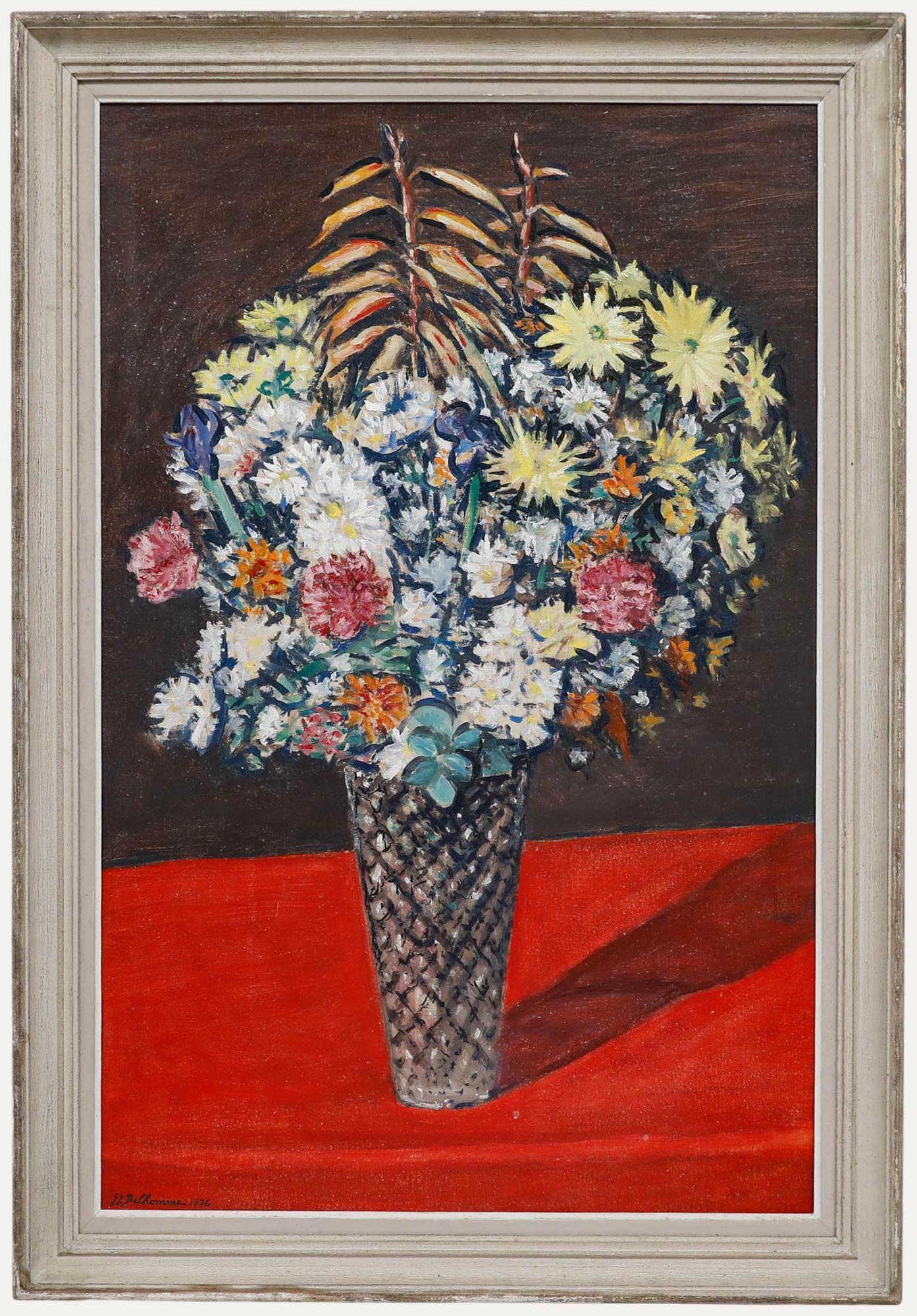 Unknown Still-Life Painting – Georges Eugene Delhomme (1904-1989) - 1976 Öl, Gänseblümchenstrauß