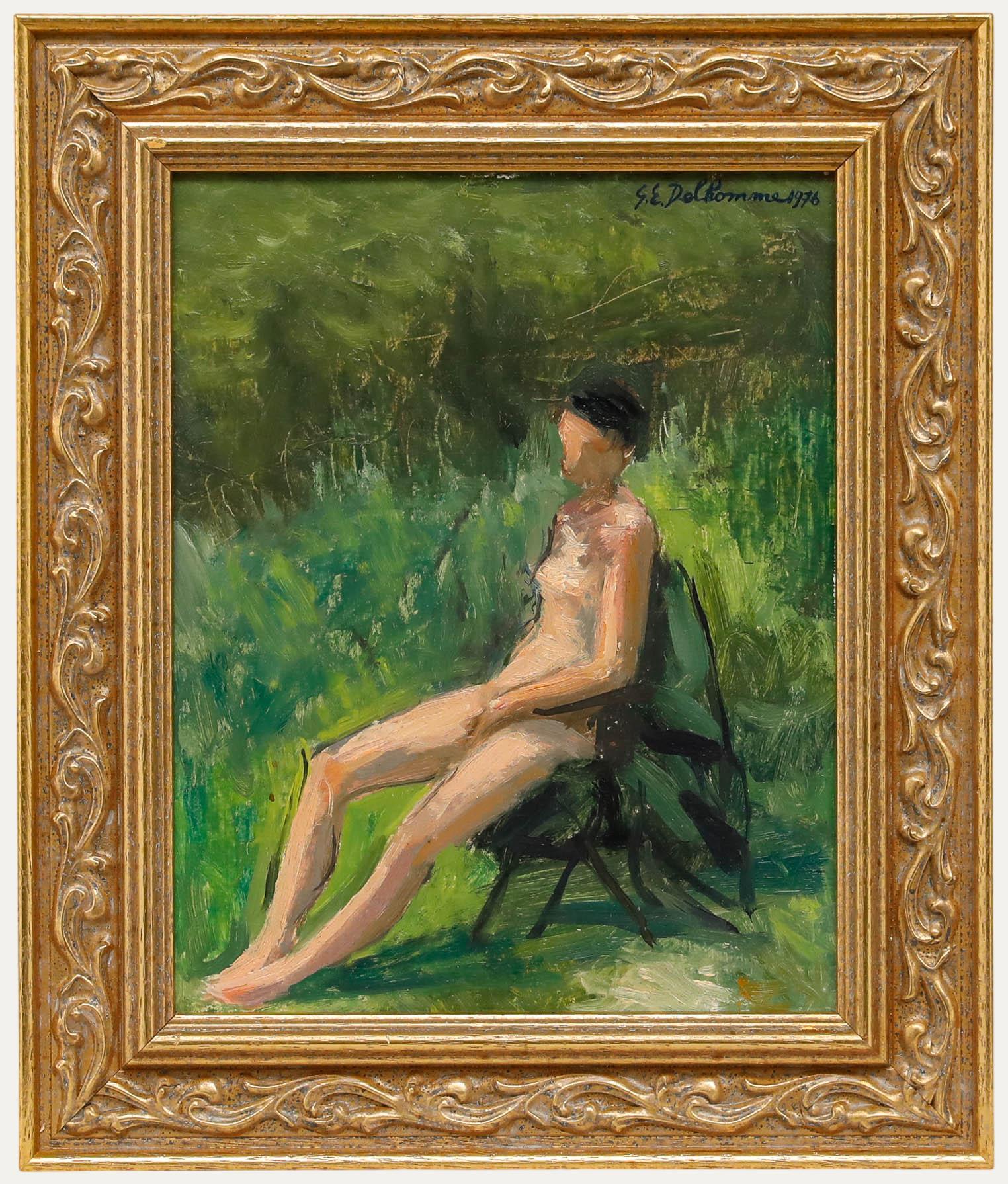 Nude Painting Unknown - Georges Eugene Delhomme (1904-1989) - 1976 Huile, Nu dans la Nature