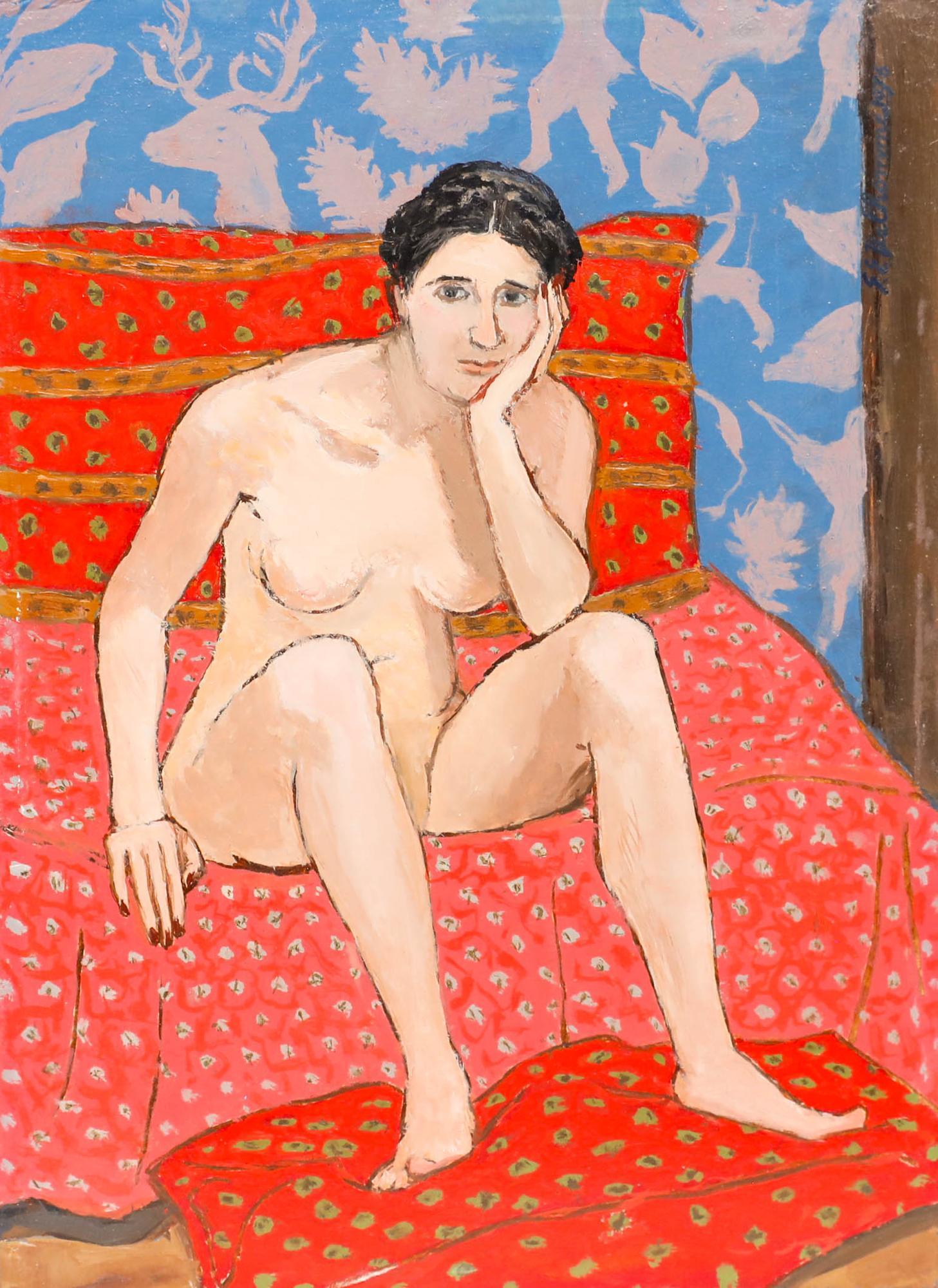 Georges Eugene Delhomme (1904-1989) - 1976 Oil, The Patterned Room - Painting by Unknown