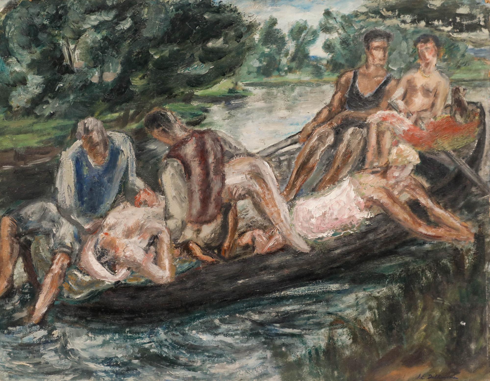 Georges Eugene Delhomme (1904-1989) - 20th Century Oil, A Day in The Boat - Painting by Unknown