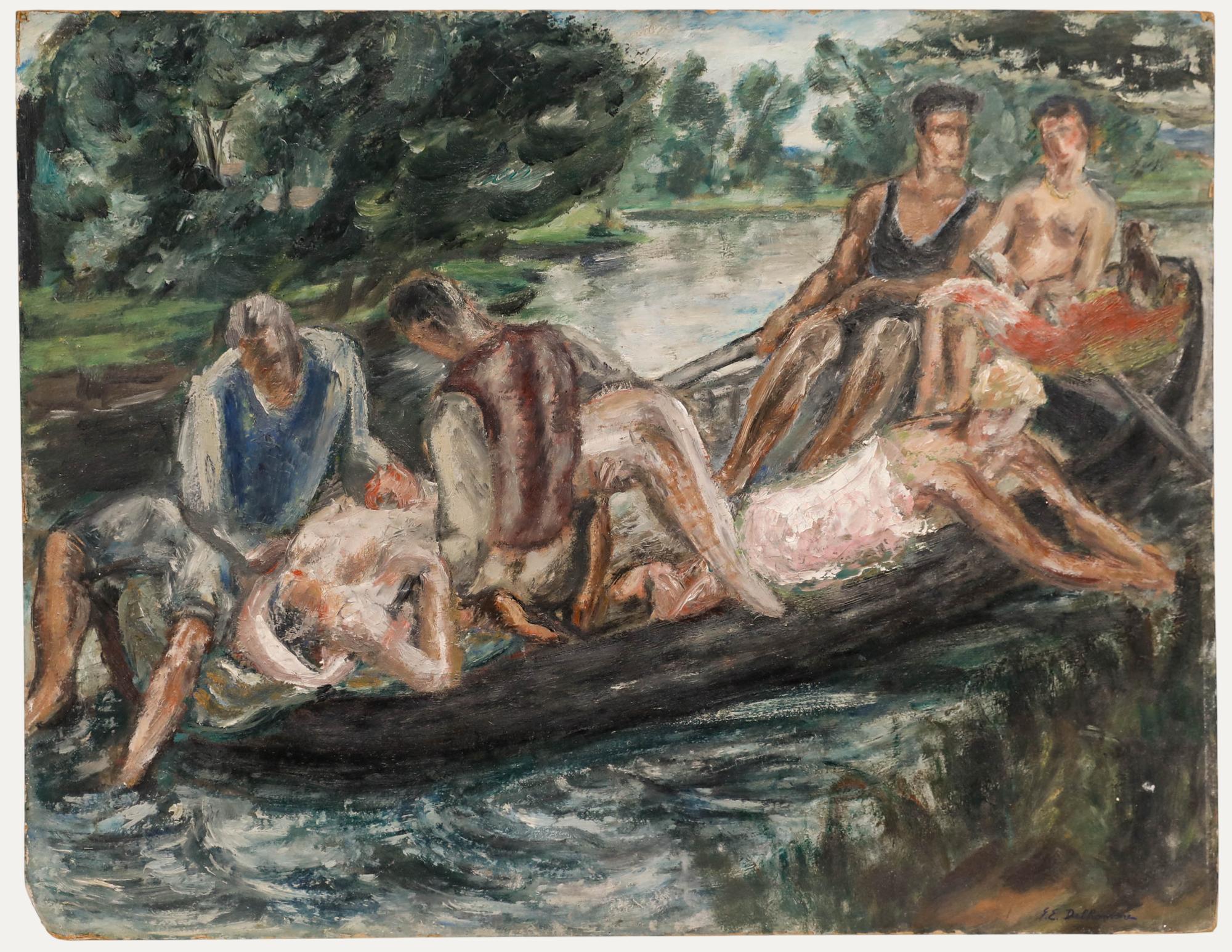 Unknown Figurative Painting - Georges Eugene Delhomme (1904-1989) - 20th Century Oil, A Day in The Boat