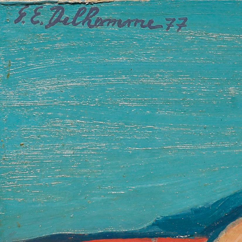 A delightful modernist life study by the artist Georges Eugene Delhomme (1904-1989). Signed and dated to the upper left. Inscribed verso. On card.