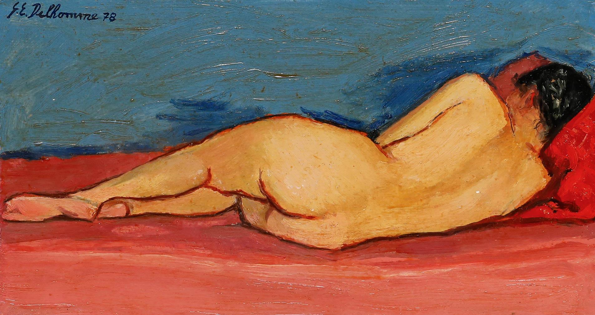 Georges Eugene Delhomme (1904-1989) - 20th Century Oil, Resting on Pink Linen - Painting by Unknown