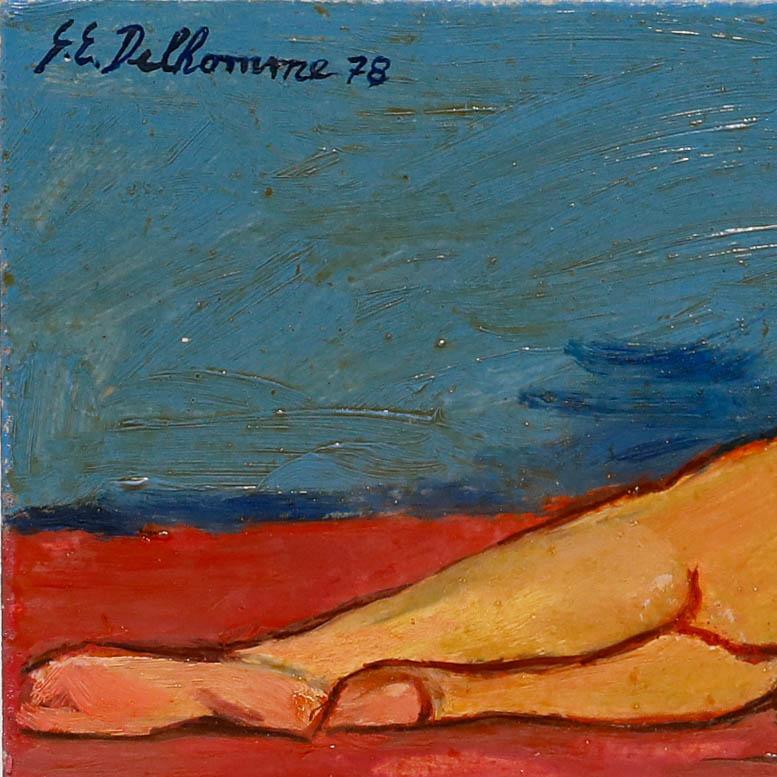 A delightful modernist life study by the artist Georges Eugene Delhomme (1904-1989). Signed and dated to the upper left. Inscribed verso. On card.