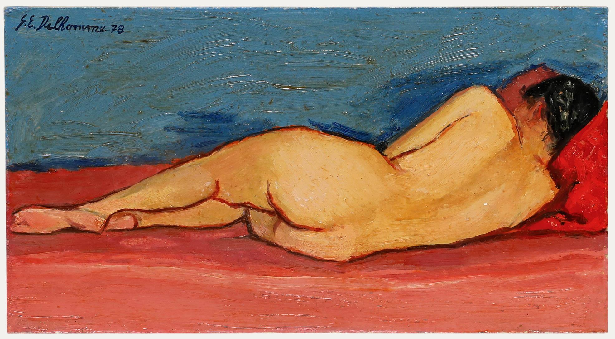Unknown Nude Painting - Georges Eugene Delhomme (1904-1989) - 20th Century Oil, Resting on Pink Linen