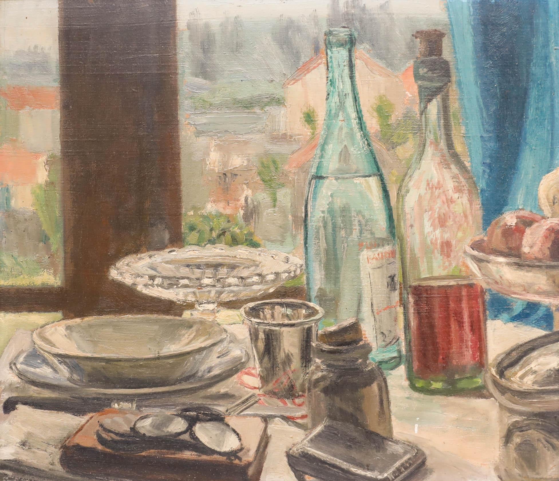 Georges Eugene Delhomme (1904-1989) - 20th Century Oil, Table by The Window - Painting by Unknown
