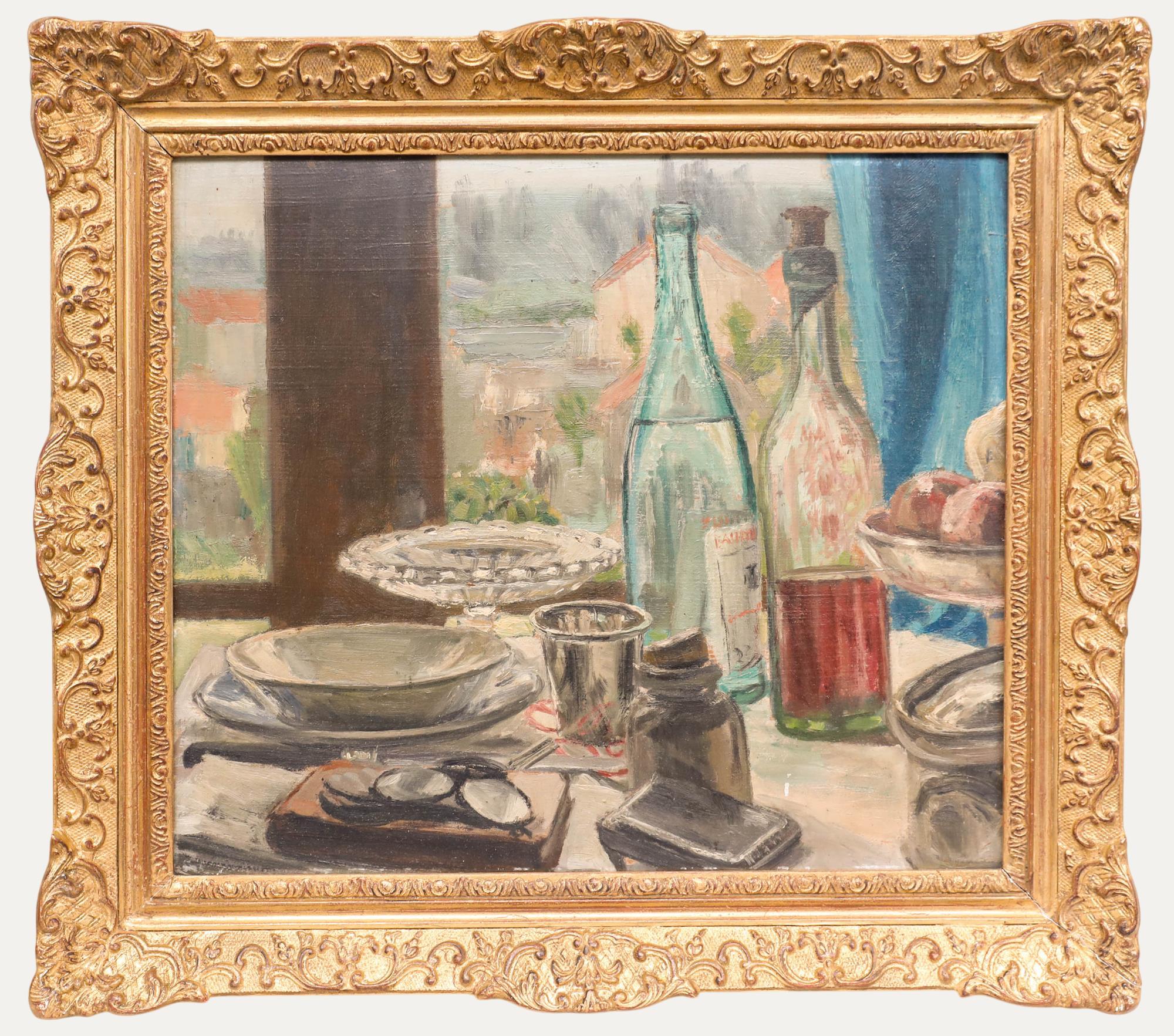Unknown Still-Life Painting - Georges Eugene Delhomme (1904-1989) - 20th Century Oil, Table by The Window