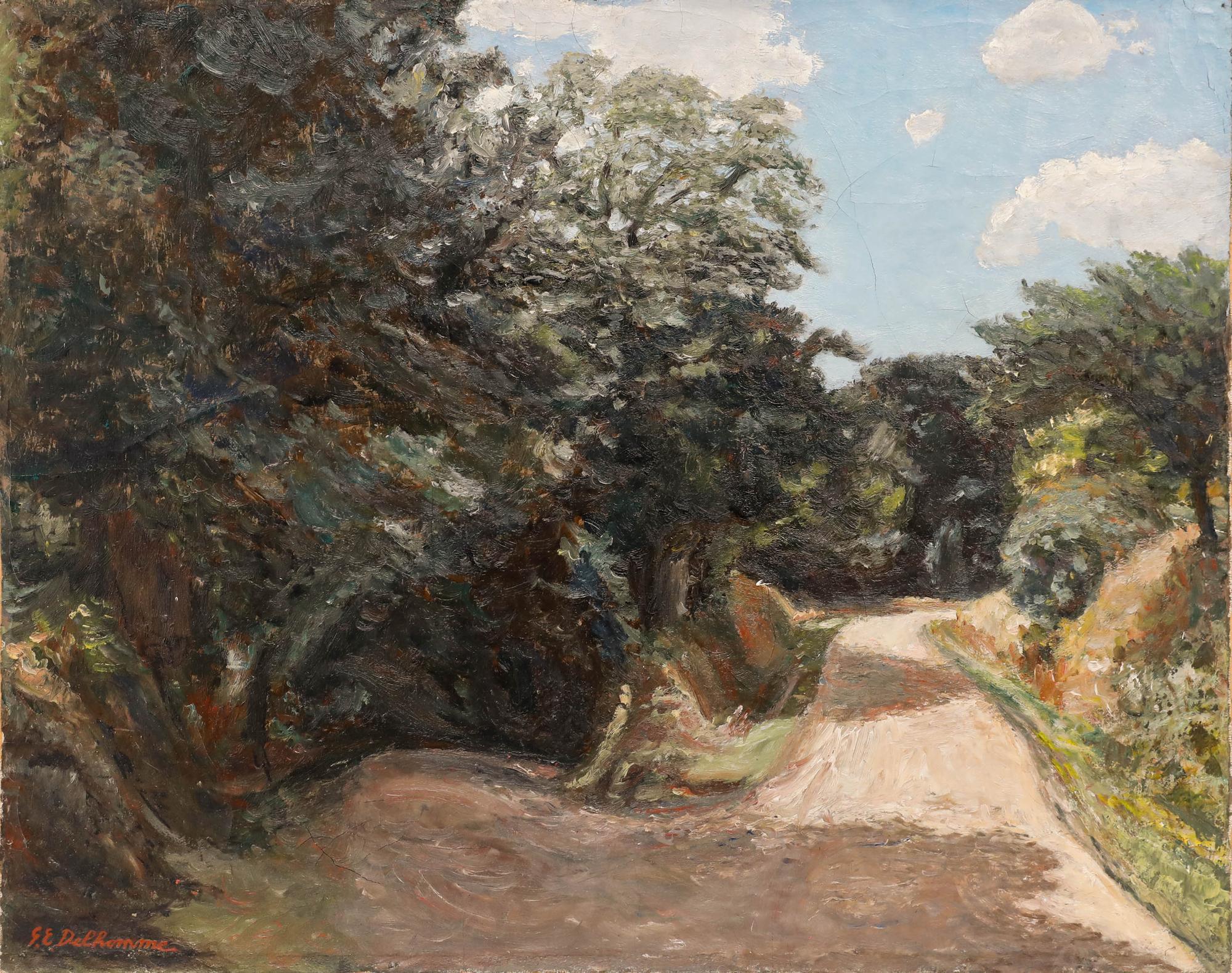 Georges Eugene Delhomme (1904-1989) - 20. Jahrhundert Öl, Der versunkene Pfad, Ablon – Painting von Unknown