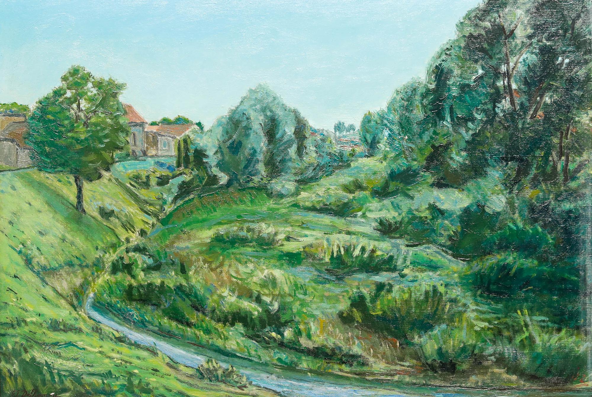 Georges Eugene Delhomme (1904-1989) - Mitte 20. Jahrhundert Öl, Fluss Marne – Painting von Unknown
