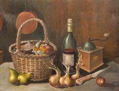 Georges Francois - 20th Century Oil, Still Life with Wine Bottle