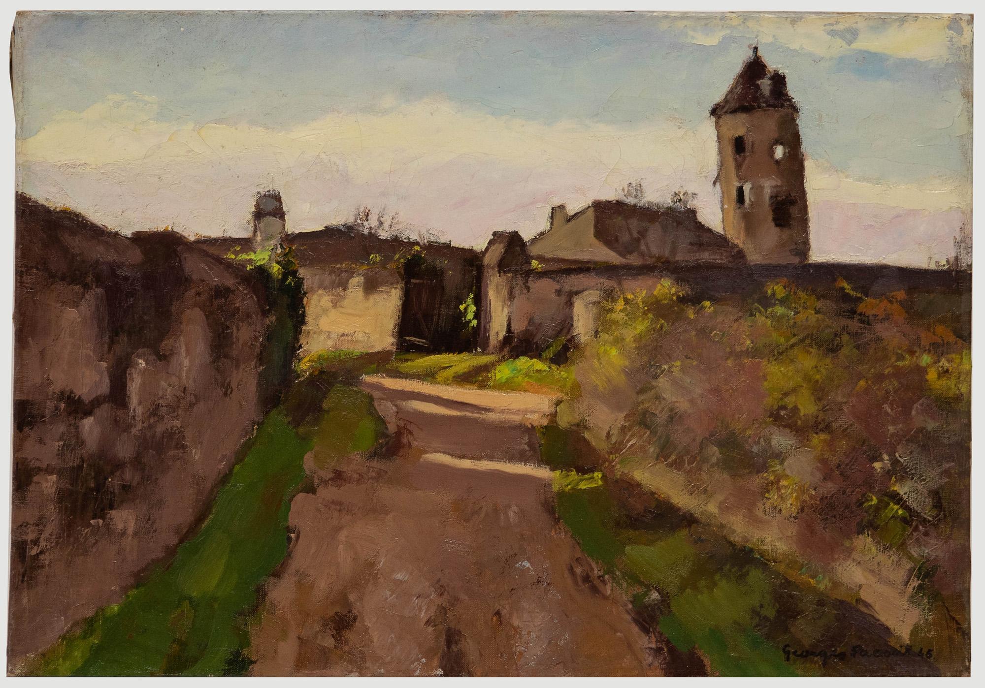 Landscape Painting di Unknown - Georges Pacouil (1903-1996) - 1946 Olio, Mulino a Challans