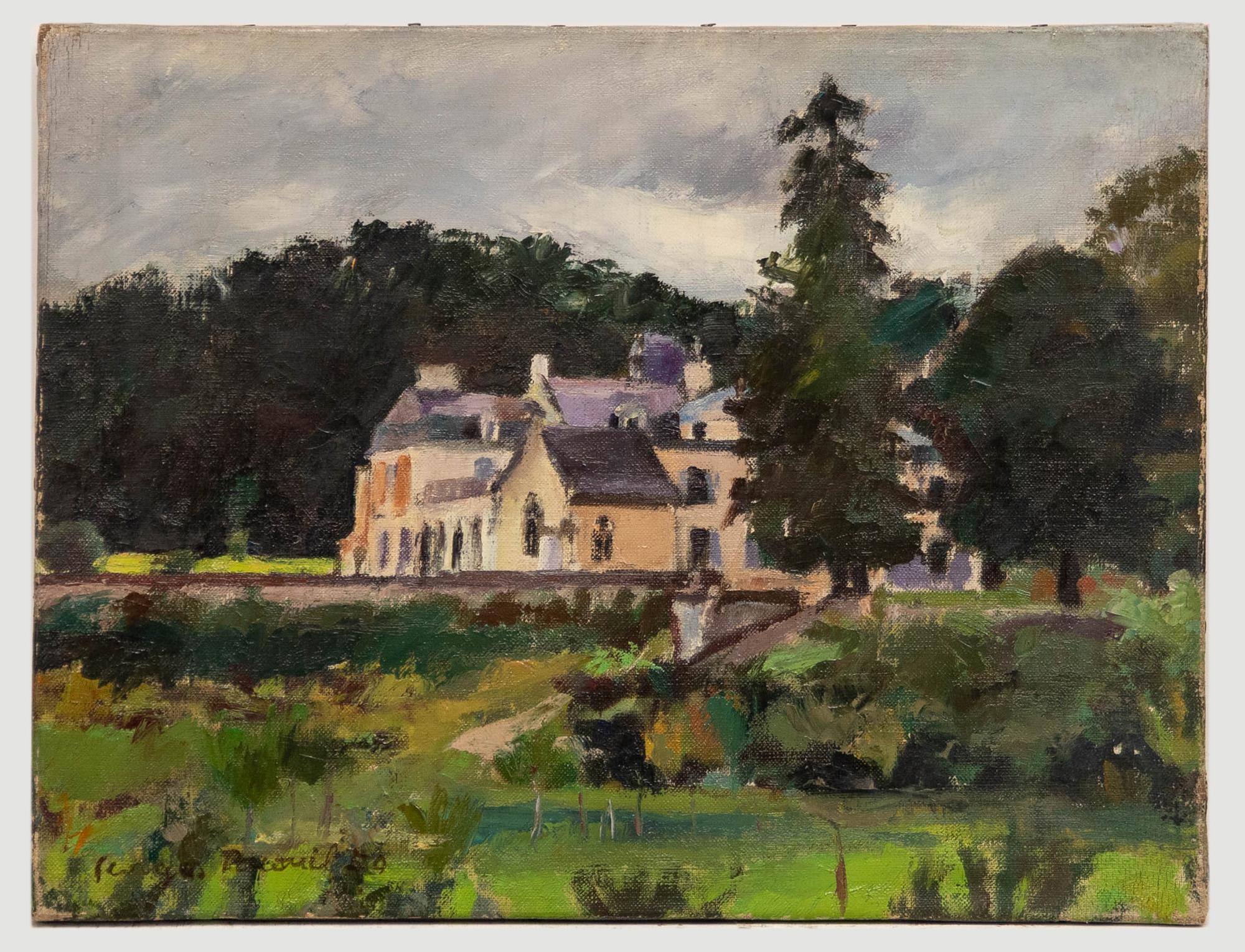Unknown Landscape Painting - Georges Pacouil (1903-1996) - 1949 Oil, Château de Trèves-Cunault