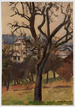 Georges Pacouil (1903-1996) - 1950 Óleo, Iglesia entre los árboles