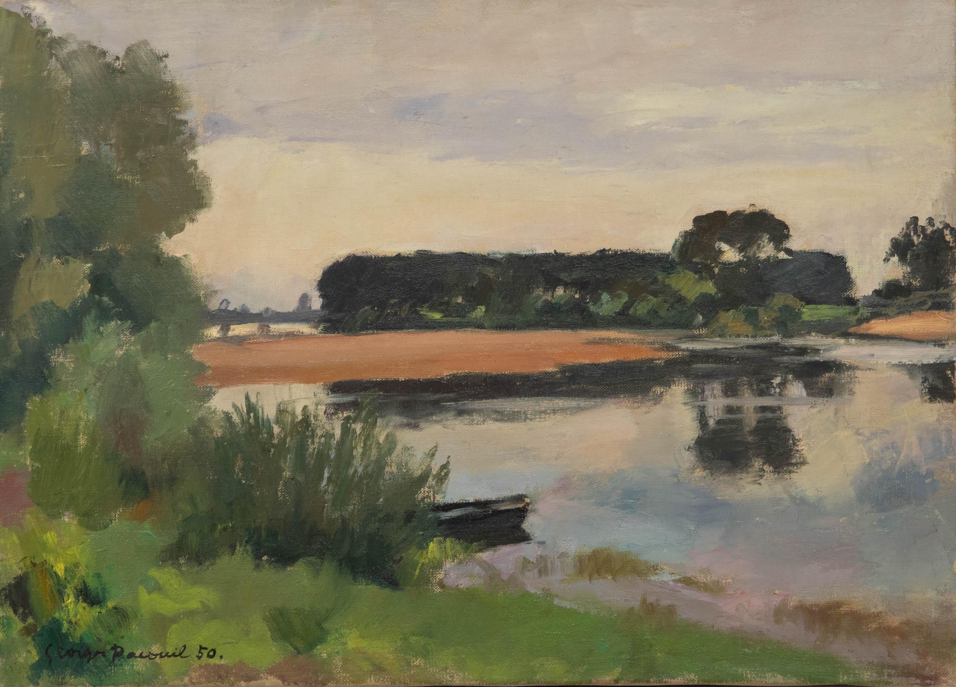Georges Pacouil (1903-1996) - 1950 Oil, Lake at Treves - Painting by Unknown