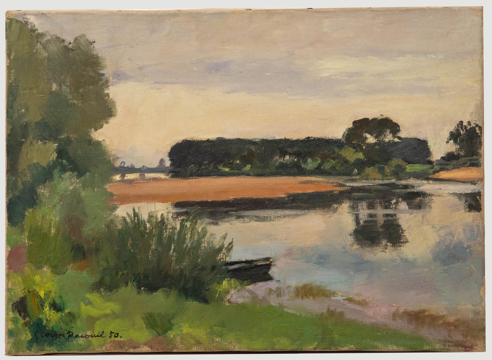 Unknown Landscape Painting - Georges Pacouil (1903-1996) - 1950 Oil, Lake at Treves