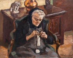Georges Pacouil (1903-1996) - 1953 Oil, Knitting Stockings