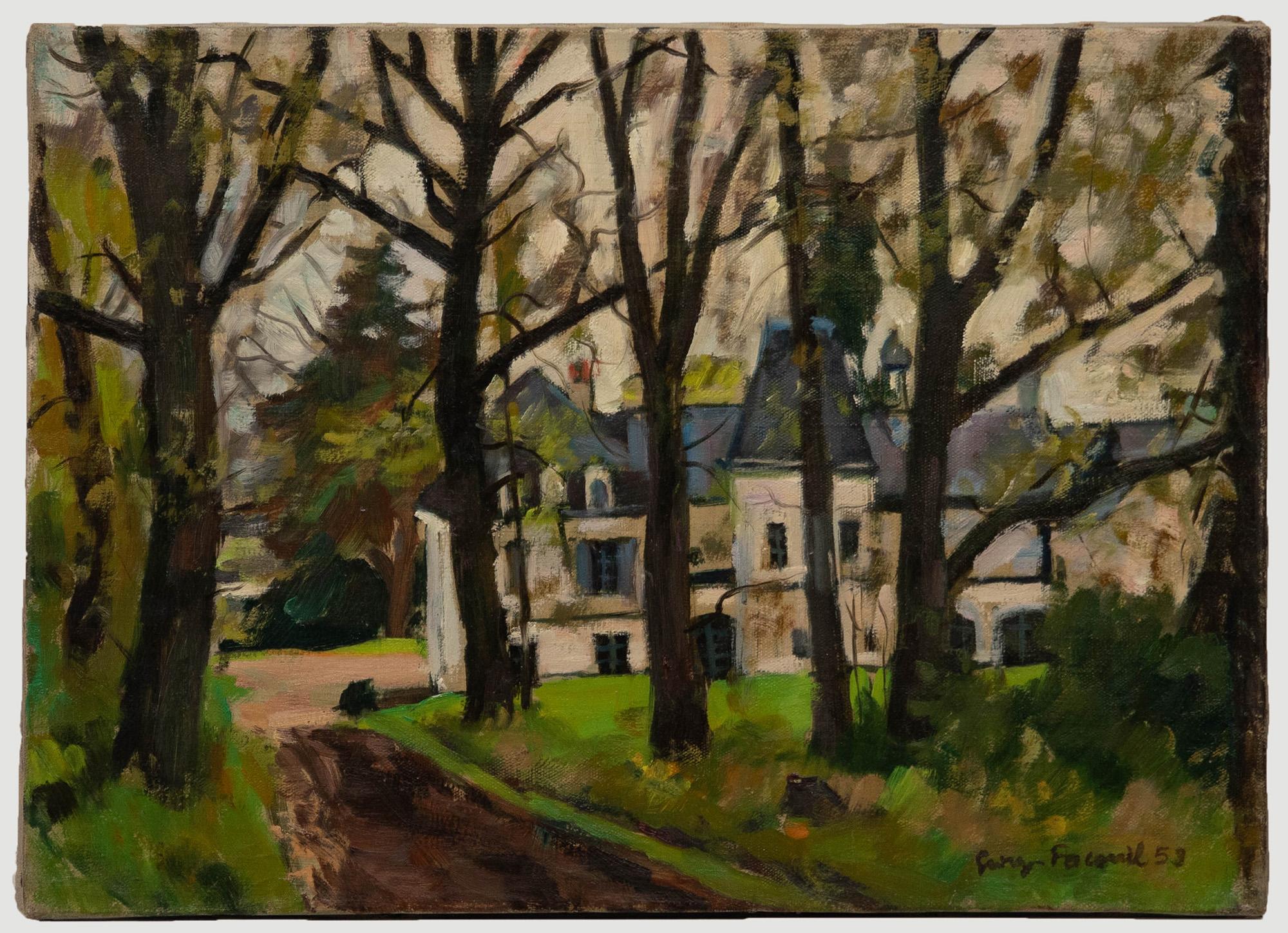 Unknown Landscape Painting – Georges Pacouil (1903-1996) - 1959 Öl, Das Landhaus, Das Landhaus