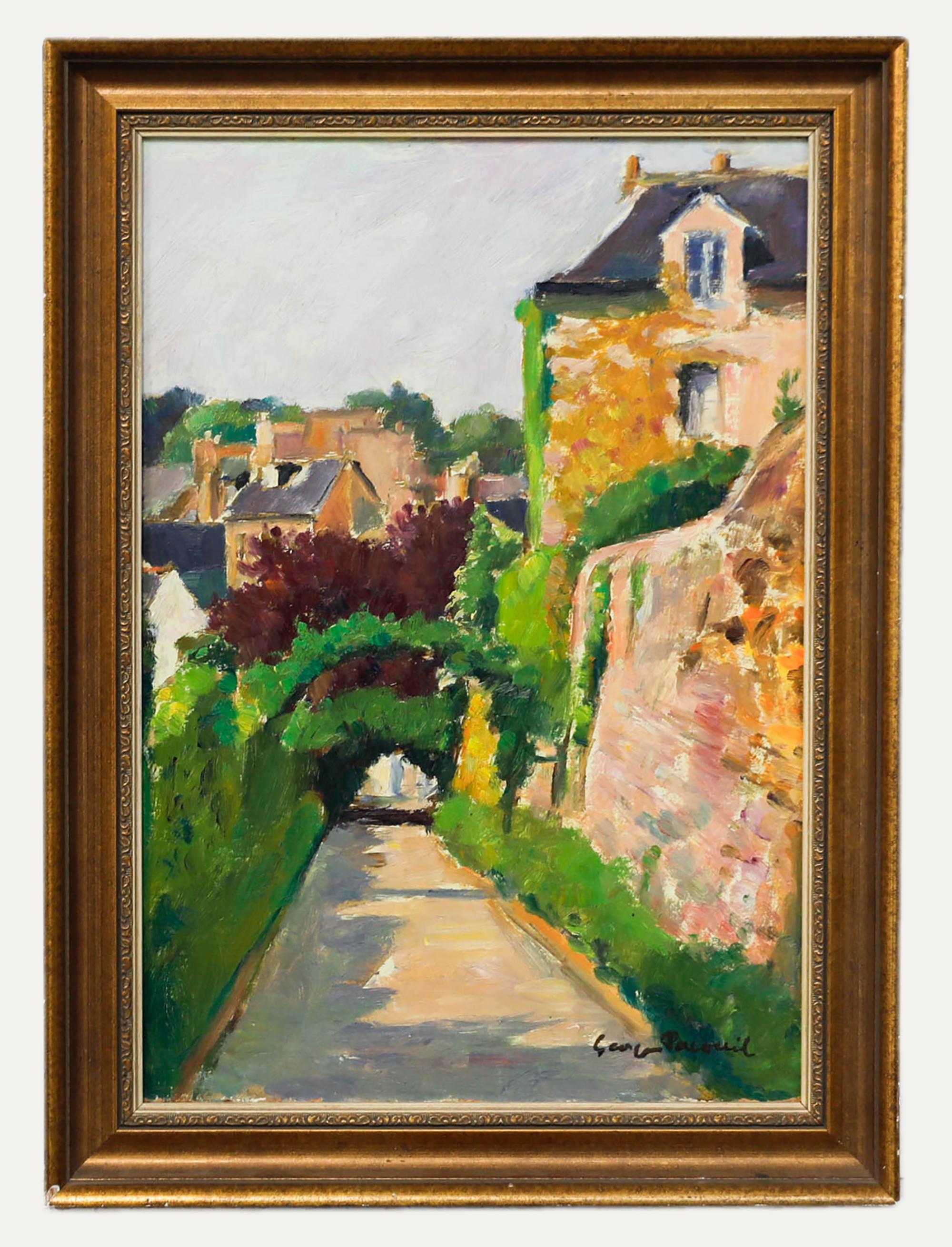 Unknown Landscape Painting - Georges Pacouil (1903-1996) - 20th Century Oil, A Street in Saint-Servant
