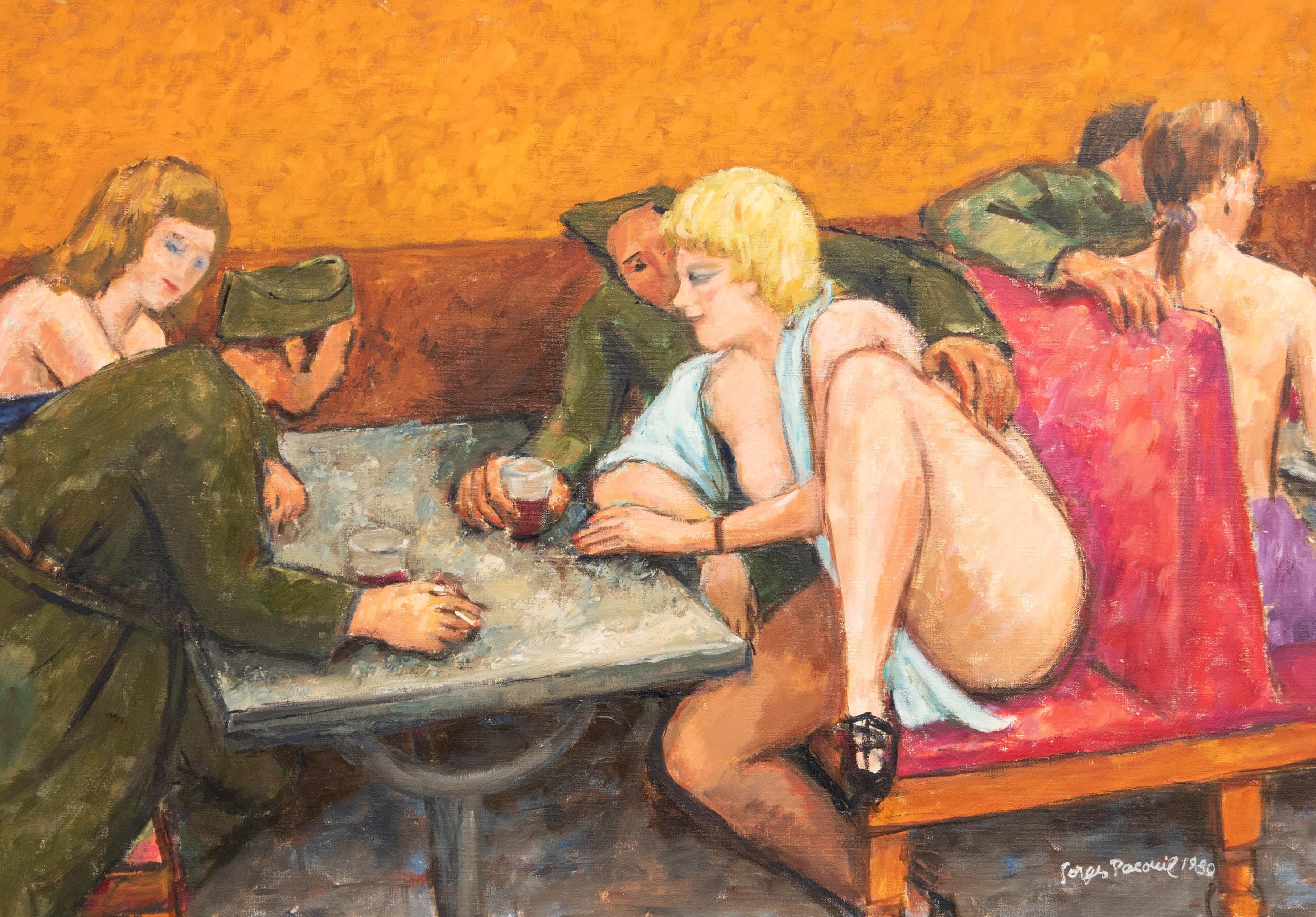 Georges Pacouil (1903-1996) - 20. Jahrhundert Öl, Les soldats s'amusent – Painting von Unknown