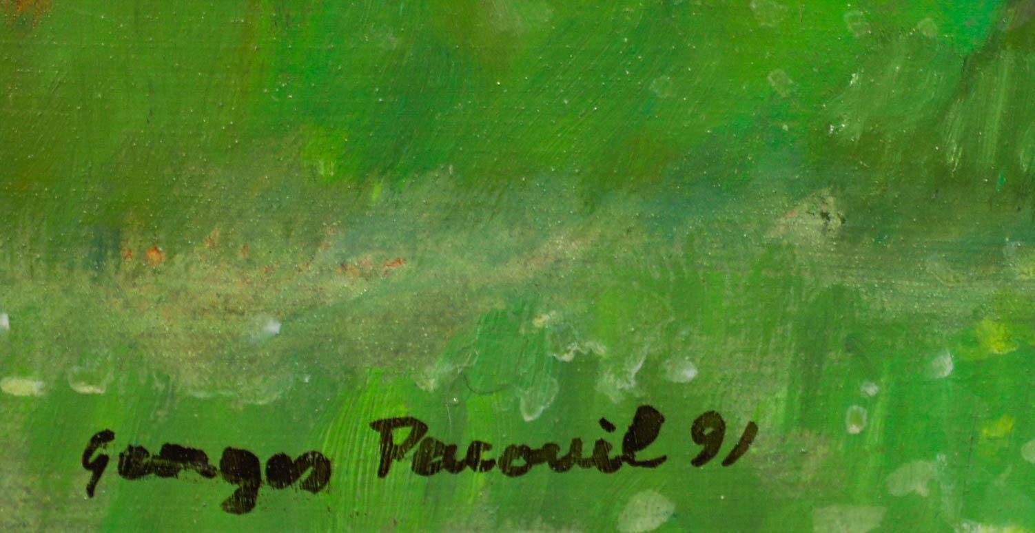 Georges Pacouil (1903-1996) - Gerahmtes Ölgemälde des 20. Jahrhunderts, Cabin am See, Lakeside Cabin im Angebot 1