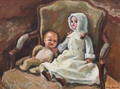 Georges Pacouil (1903-1996) - Olio della metà del XX secolo incorniciato, Bambole in poltrona