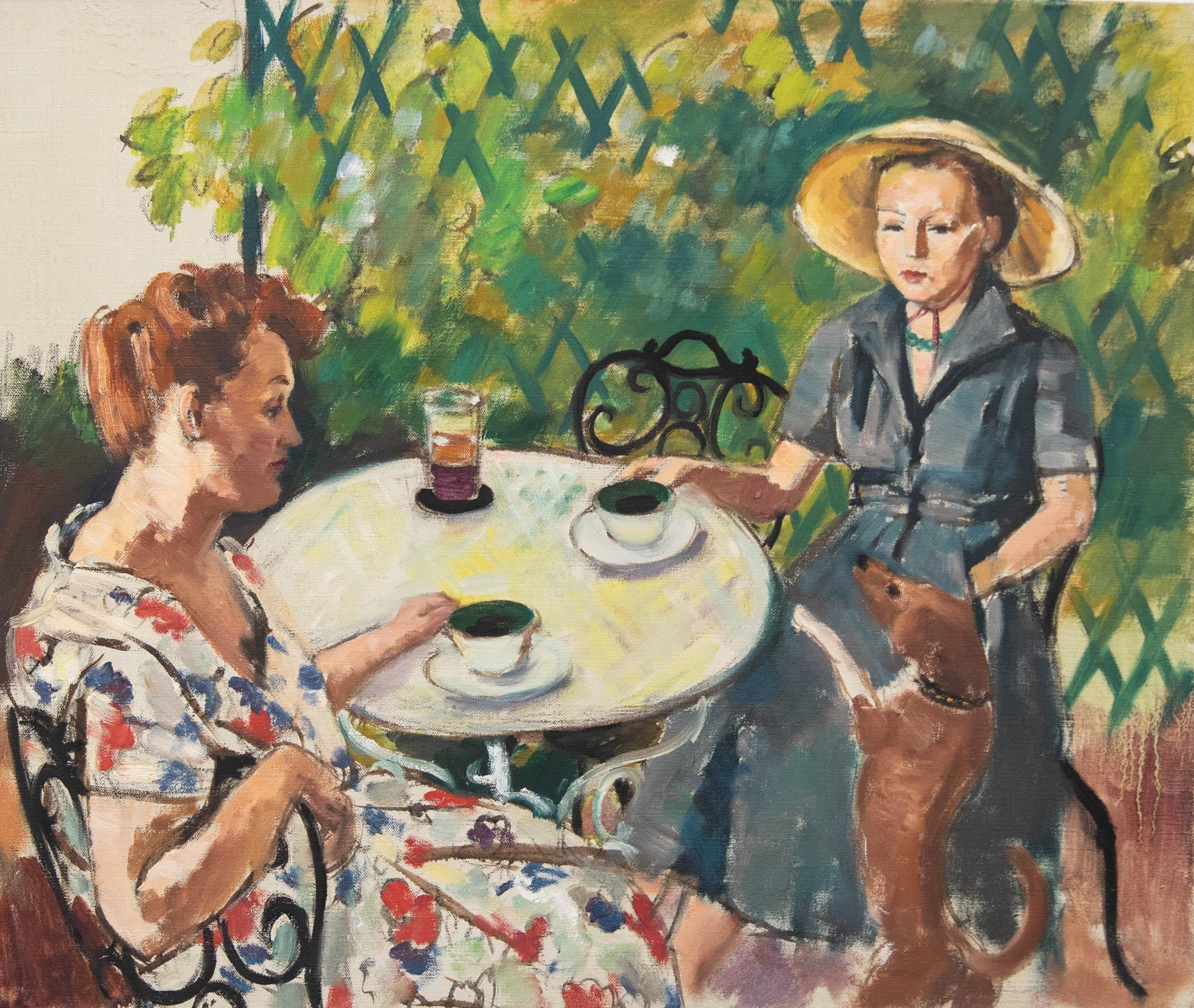Georges Pacouil (1903-1996) - Ölgemälde, „At the Cafe“, Mitte des 20. Jahrhunderts – Painting von Unknown