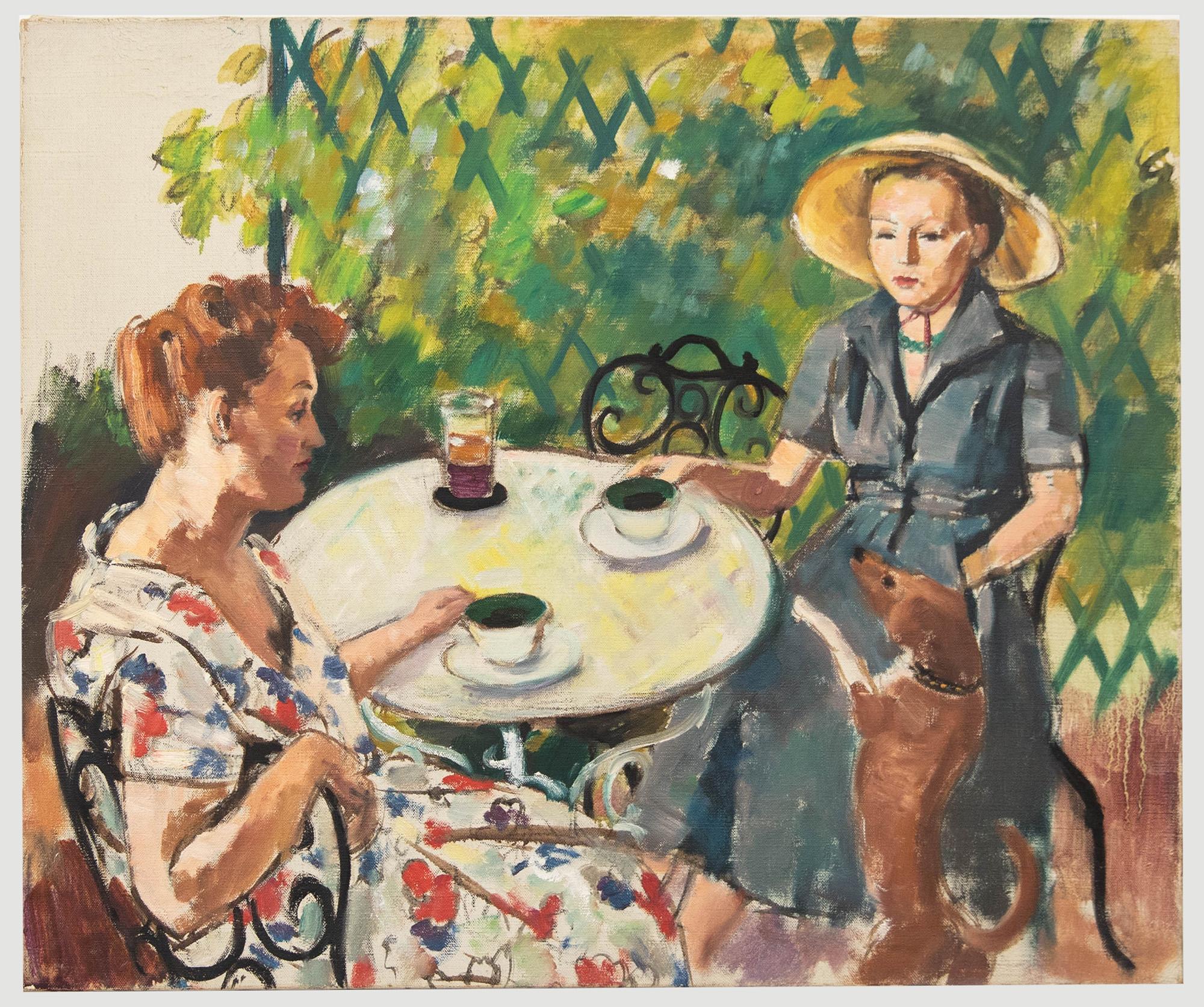 Unknown Figurative Painting – Georges Pacouil (1903-1996) - Ölgemälde, „At the Cafe“, Mitte des 20. Jahrhunderts