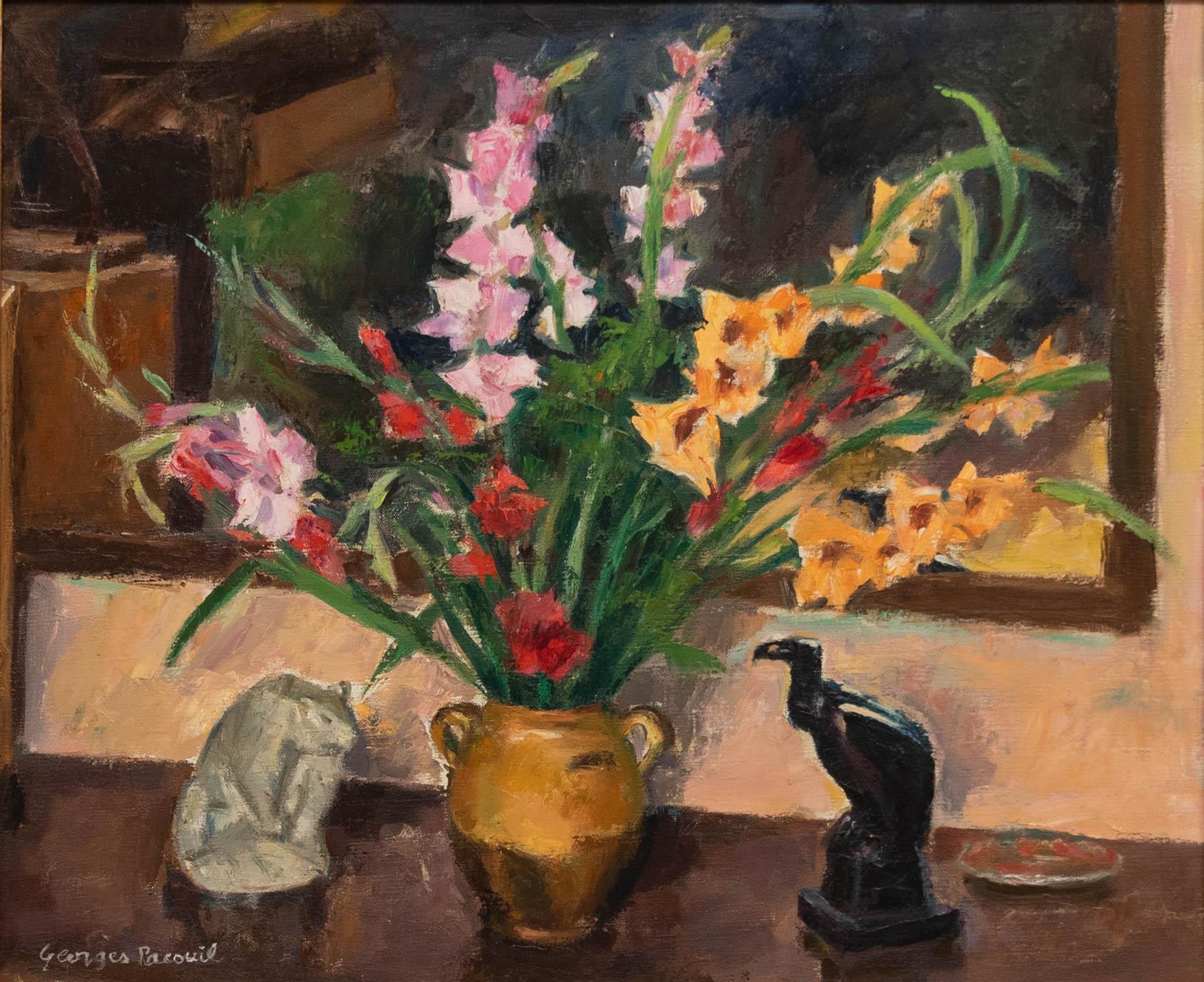 Georges Pacouil (1903-1996) - Mid 20th Century Oil, Gladioli - Painting by Unknown
