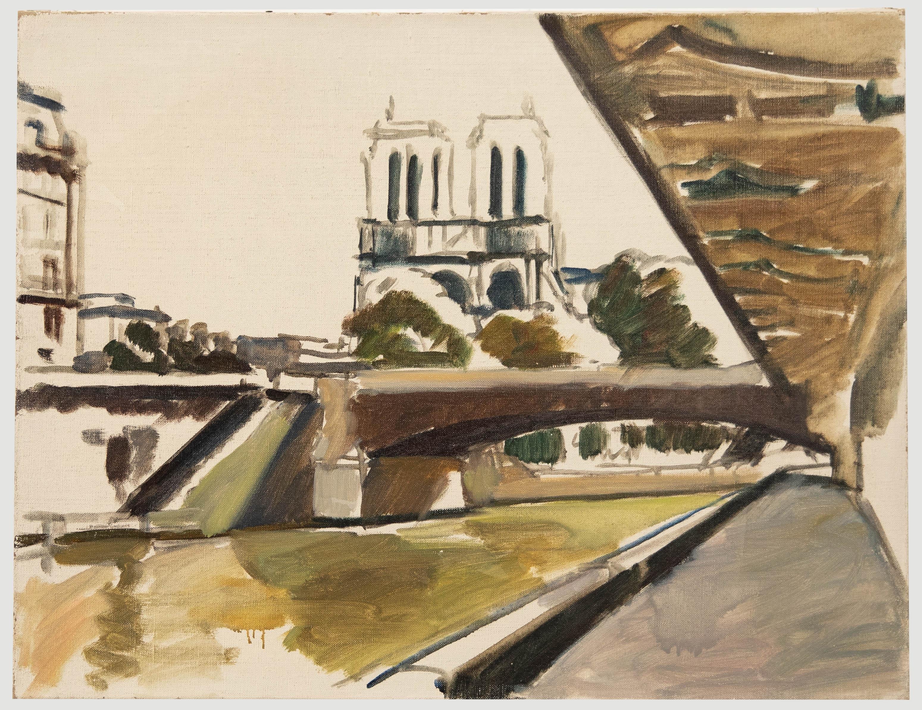 Unknown Landscape Painting - Georges Pacouil (1903-1996) - Mid 20th Century Oil, Notre Dame