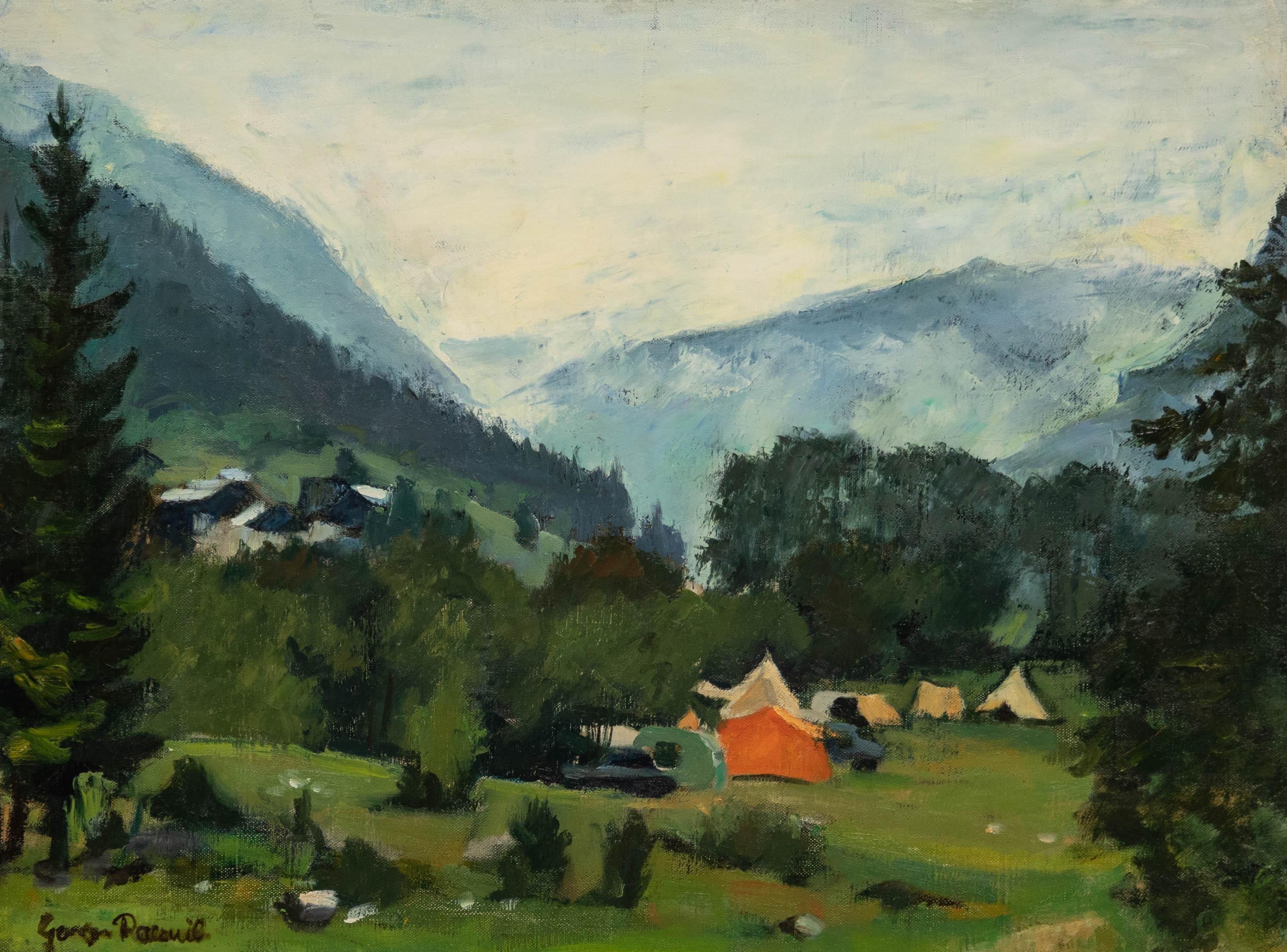 Georges Pacouil (1903-1996) Oil, Camping on the French Border - Painting by Unknown